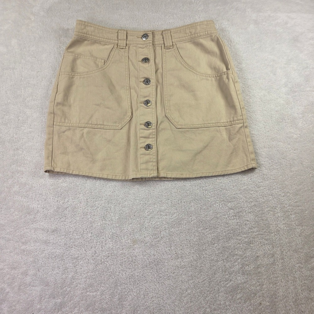 Old Navy Womens Tan Khaki Button Front Mini Skirt Size 2 A-Line Twill Pockets